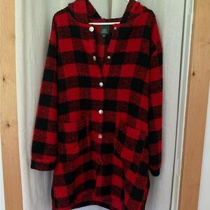 Wild Fable Red & Black Buffalo Plaid Button Hoodie Cardigan Target Check Coat